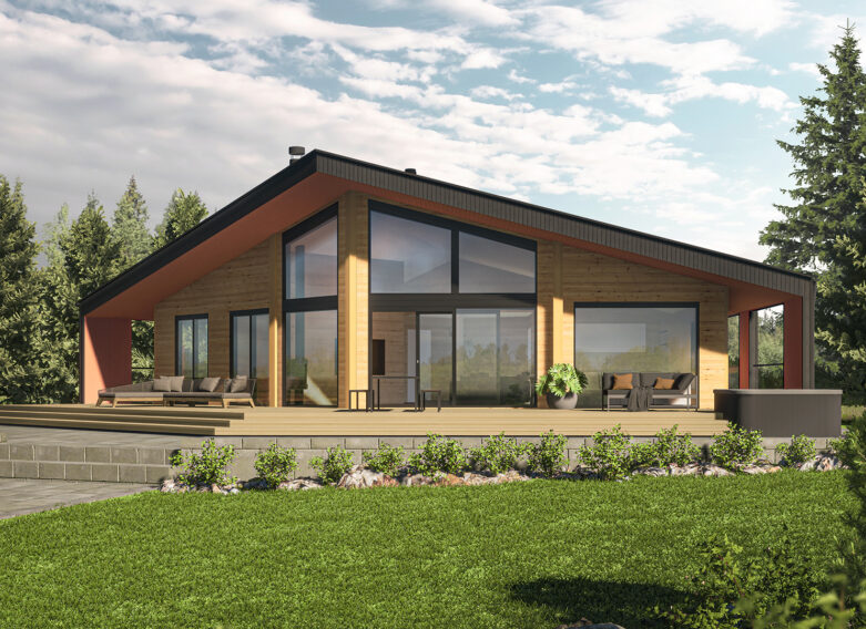 The modern Nuuna M 138 model features a pent roof and side walls that support the multi-dimensional roof.