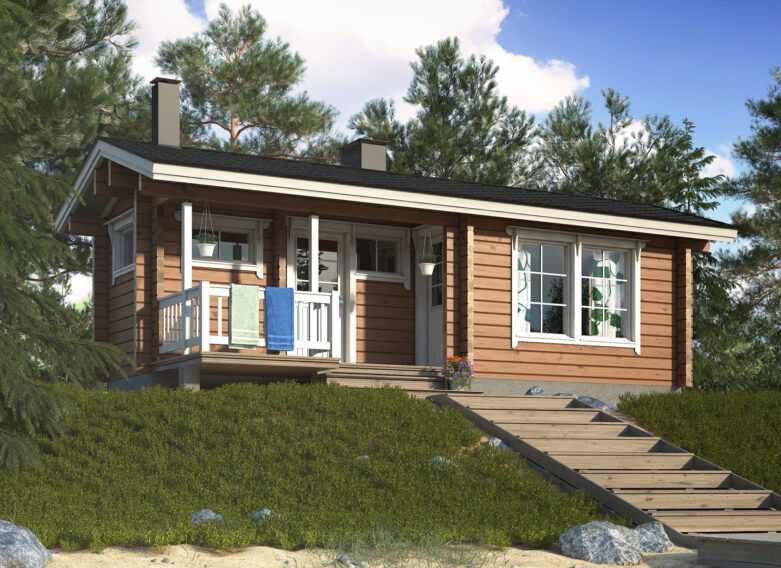A traditional, long-model sauna cabin.