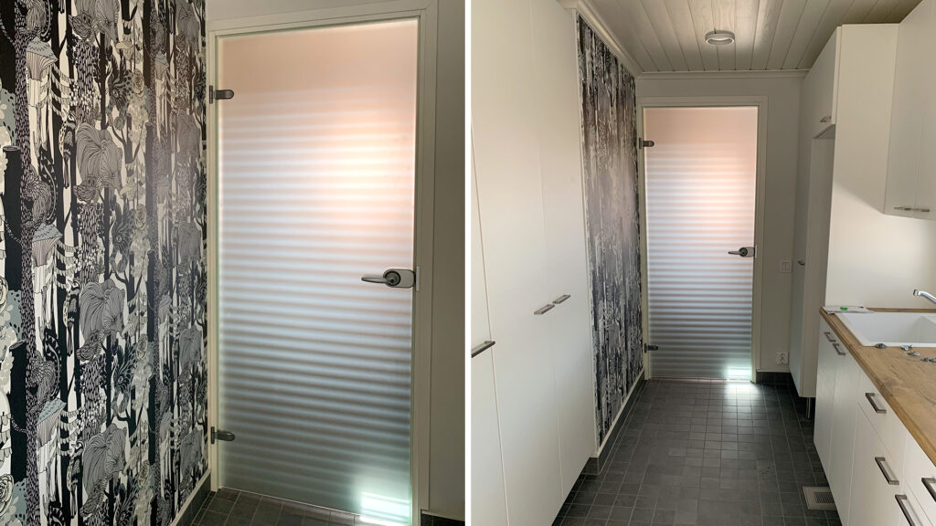 A frosted glass door has been chosen for the Utility room.