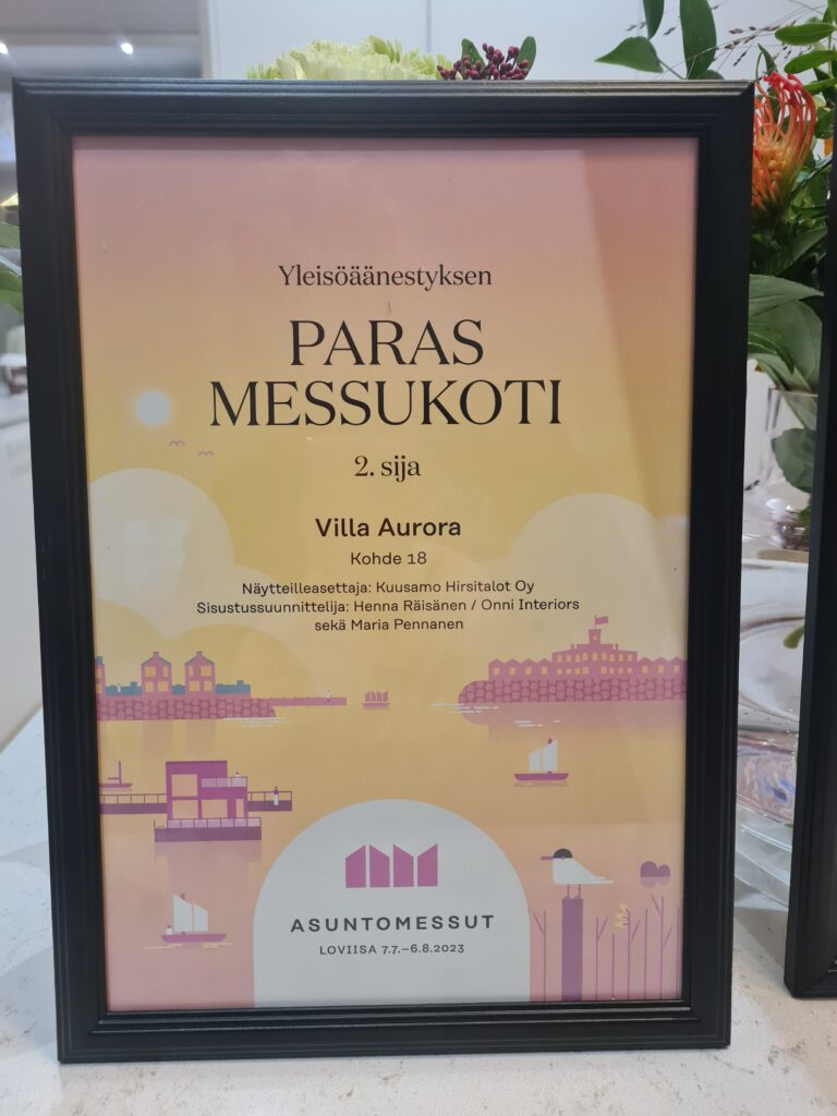 Villa Auroran saama diplomi, paras messukoti -äänestyksen toisesta sijasta.