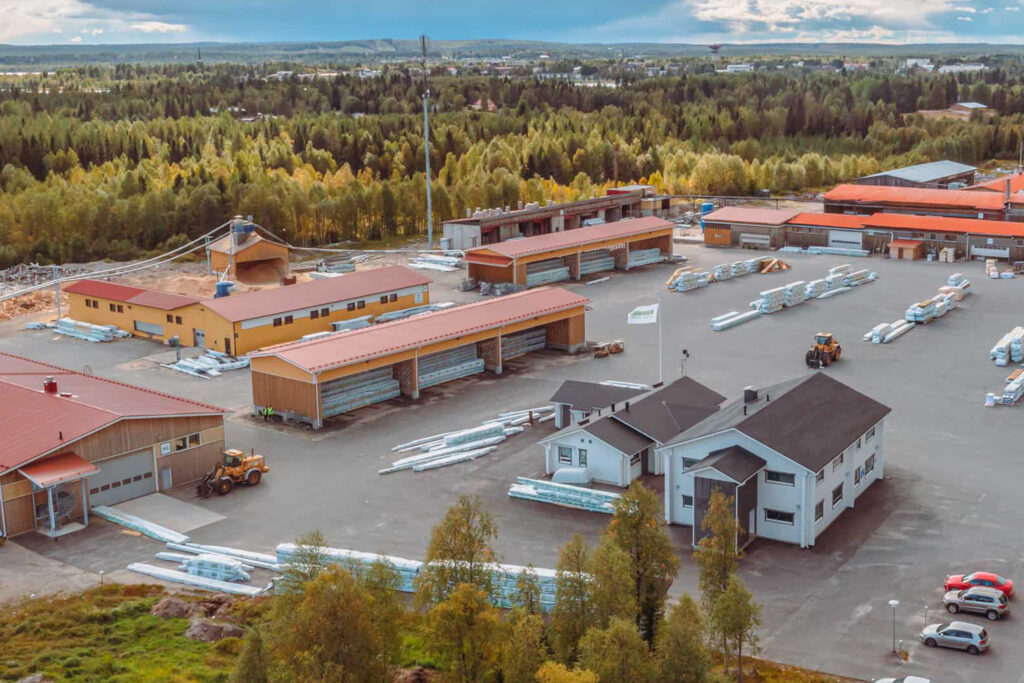 Aerial view of the Kuusamo Hirsitalot office and factory site.